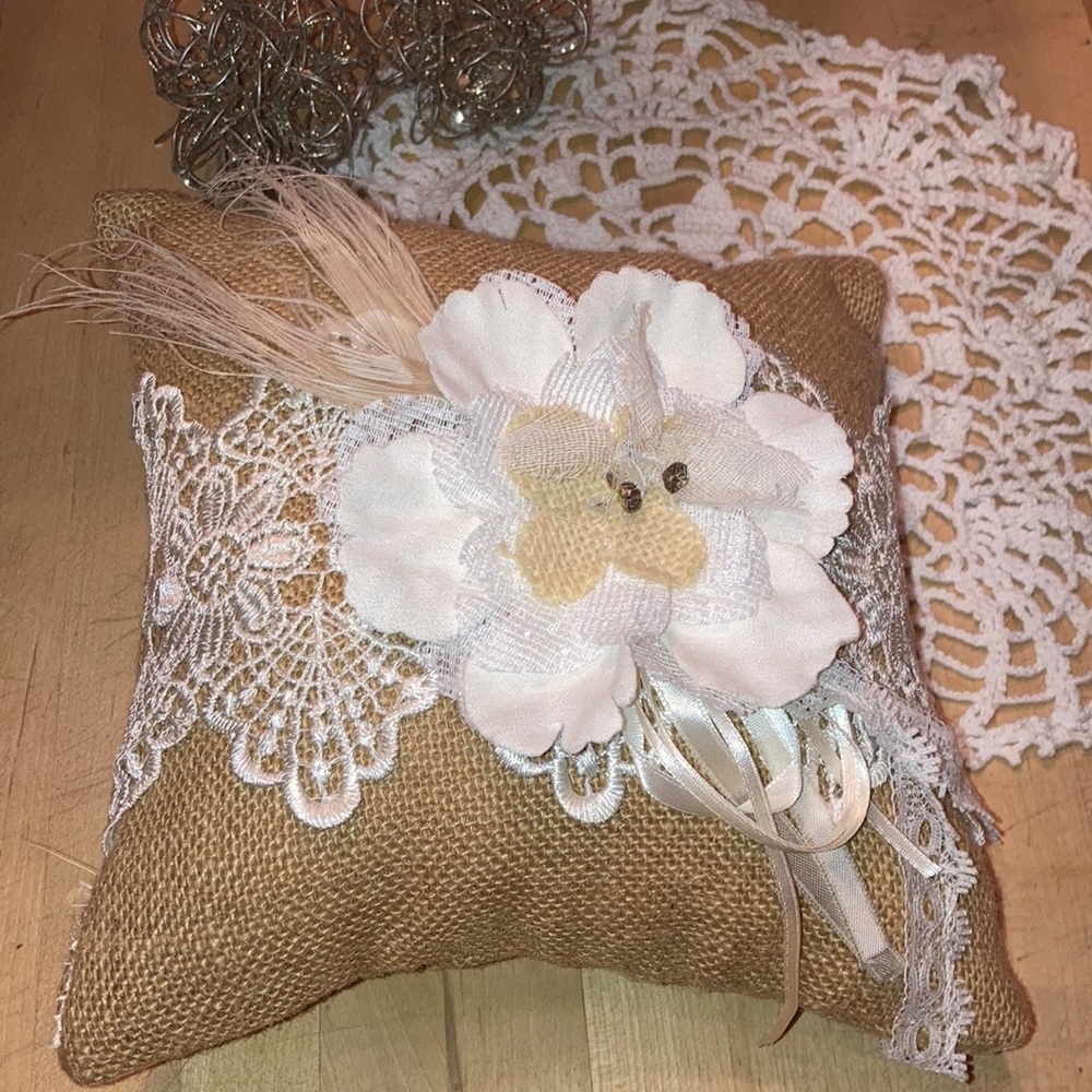 Victorian Vintage Lace Burlap Pillow Ring Bearer Pillow